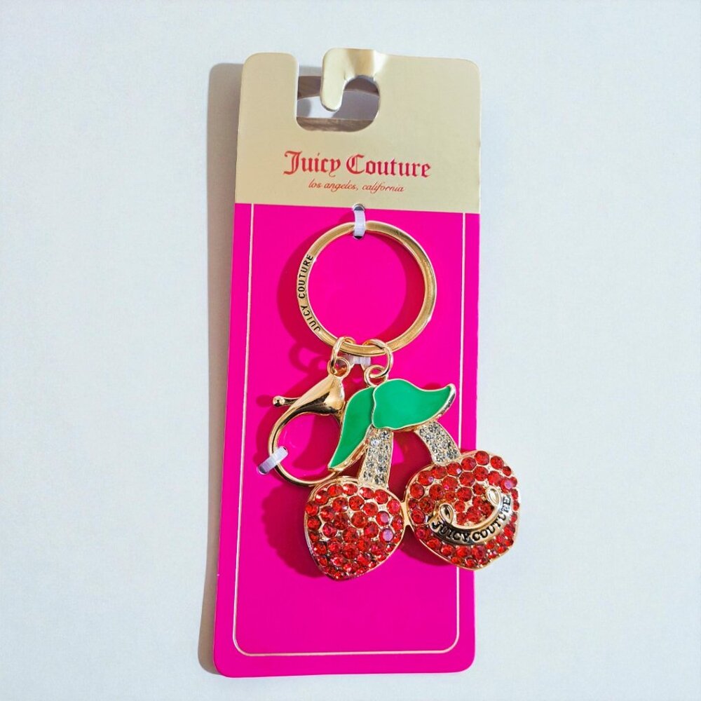 Juicy Couture Red & Green Cherry Pave Charm Keychain NWOT